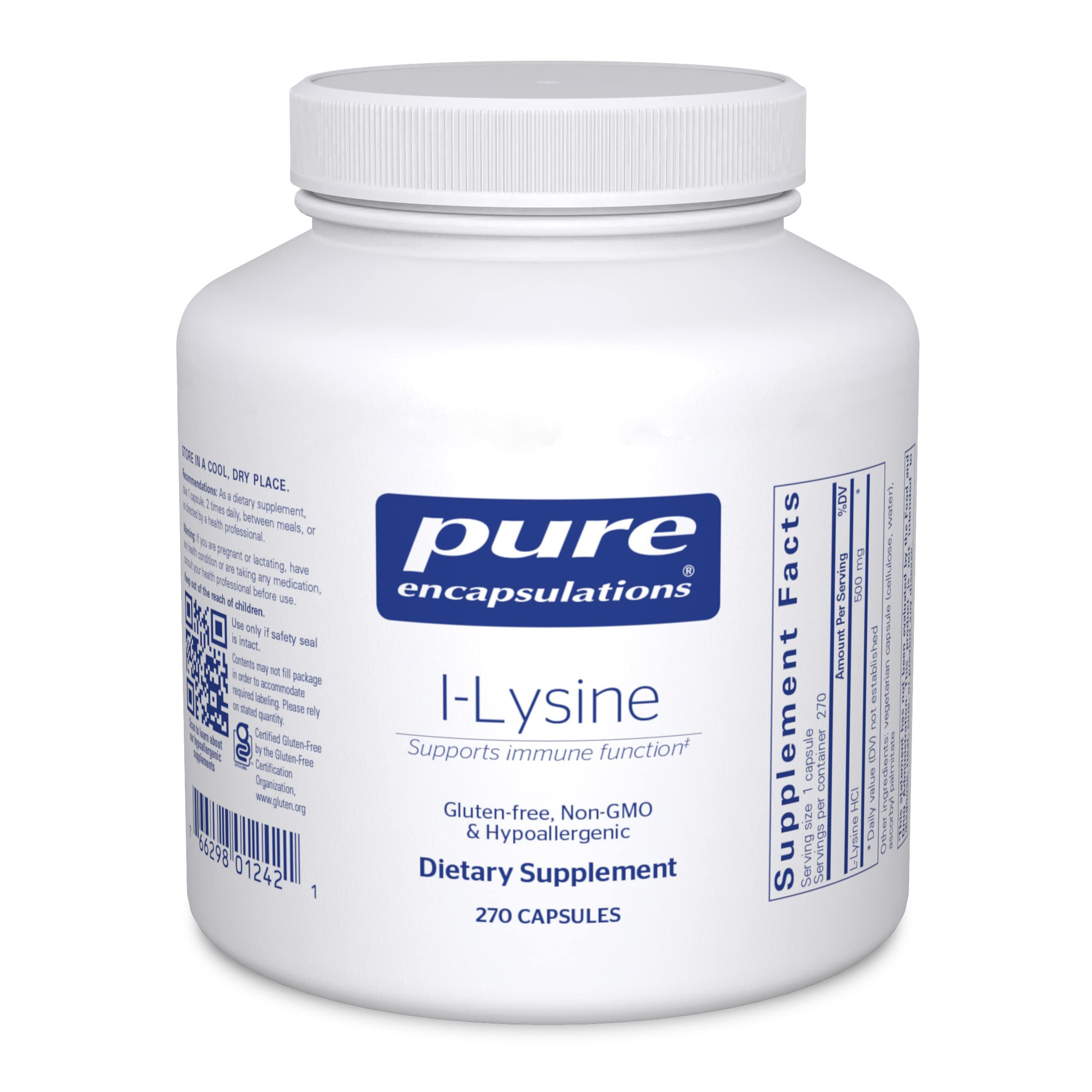 Book Cover Pure Encapsulations L-Lysine - Essential Amino Acid Supplement for Immune Support & Gum, Lip Health* - with L-Lysine HCl - 270 Capsules 270.0 Servings (Pack of 1)