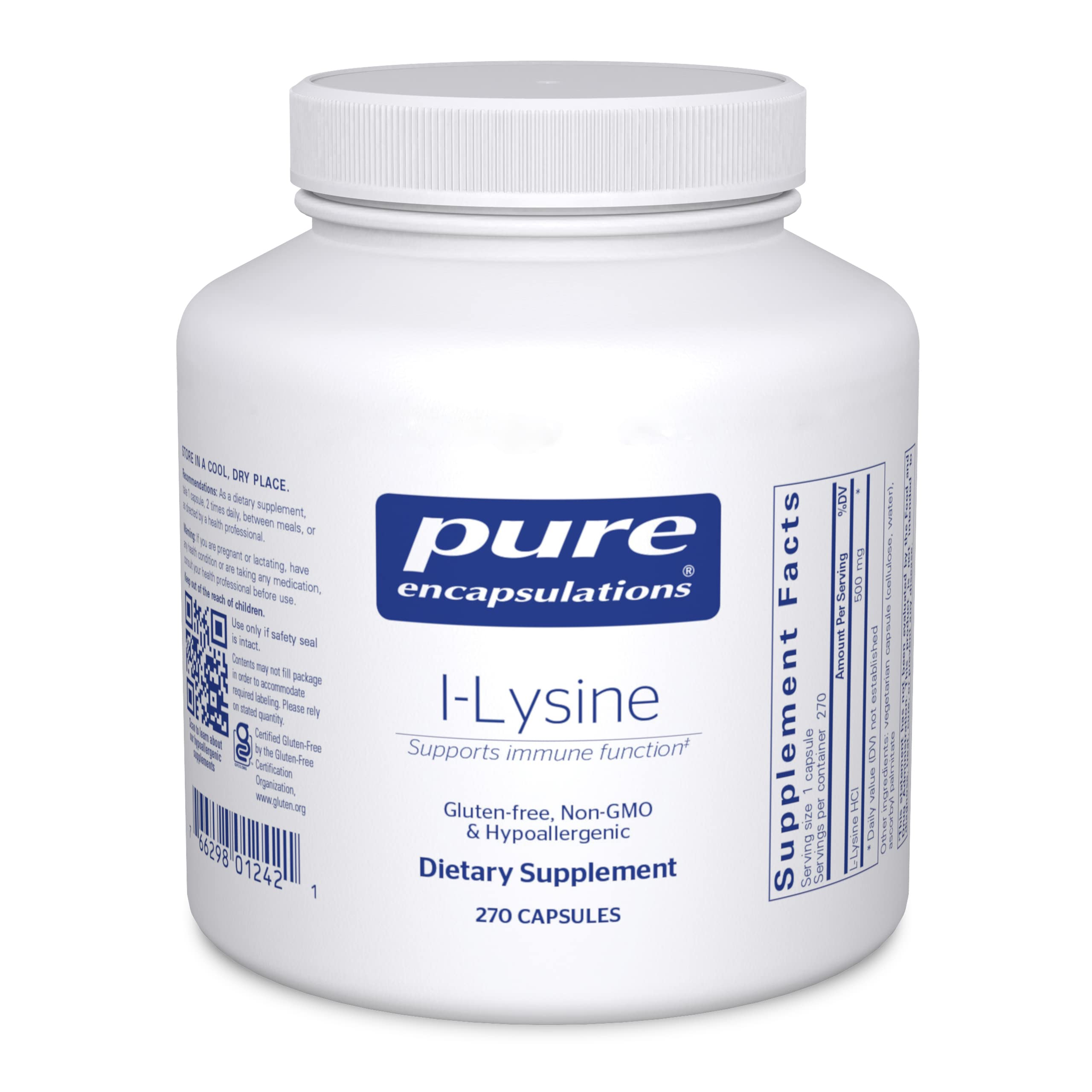 Pure Encapsulations L-Lysine - Essential Amino Acid Supplement for Immune Support & Gum, Lip Health* - with L-Lysine HCl - 270 Capsules 270.0 Servings (Pack of 1)