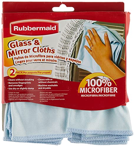 Rubbermaid 2-Pack Microfiber Glass Cleaning Cloth, Blue, Clean Dust and Dirt, Cleaning and Polishing Cloth