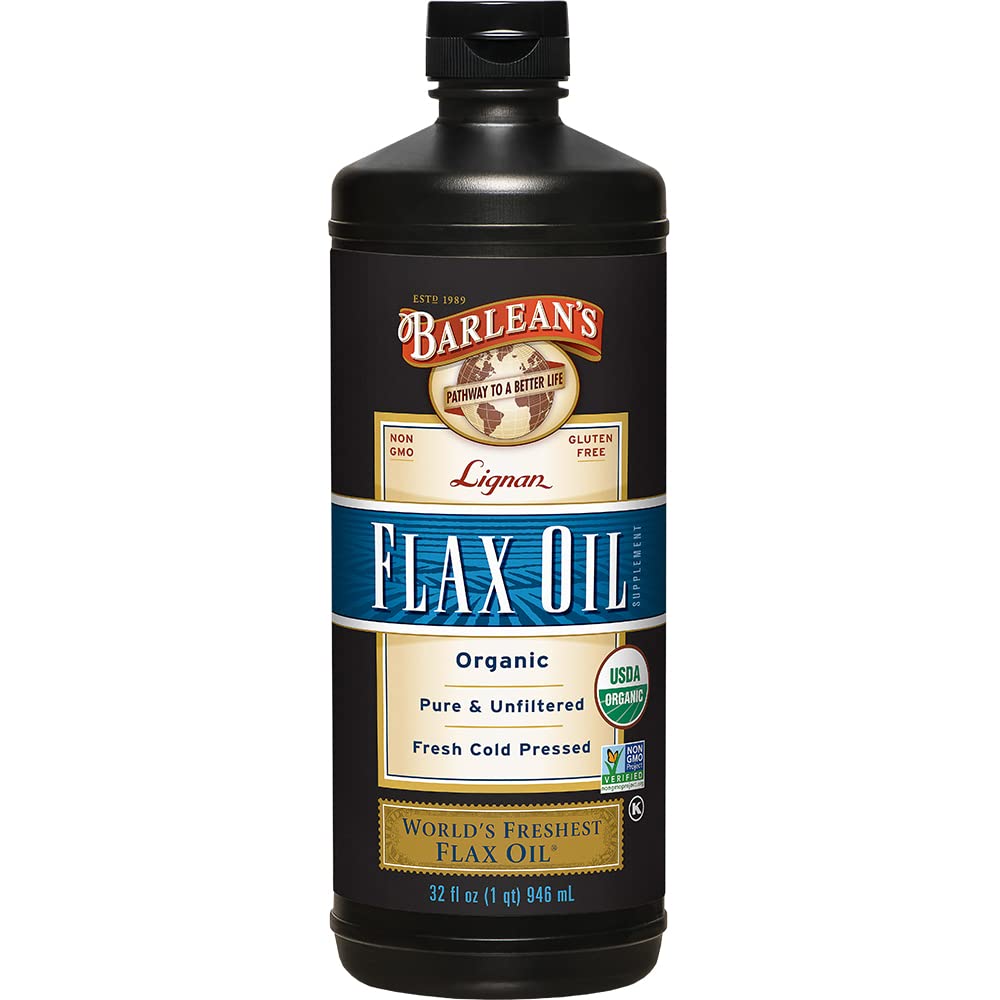 Barlean's Organic Lignan Flaxseed Oil Liquid Supplement from Cold Pressed Flax Seeds, 7,230 mg ALA Omega-3 Fatty Acids, Cold Press Flax Seeds for Joint & Heart Health, 32 oz Lignan Flax Oil - 32 oz