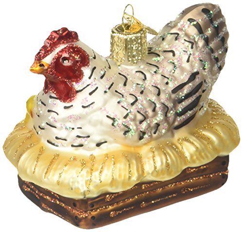 Old World Christmas Farm Animals Glass Blown Ornaments for Christmas Tree, Hen on Nest