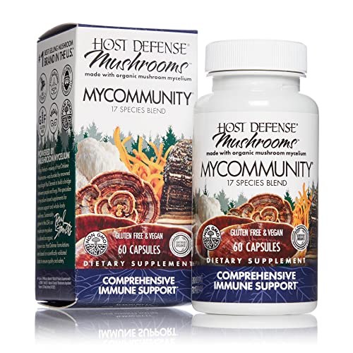 Host Defense, MyCommunity Capsules, Advanced Immune Support, Mushroom Supplement with Lion’s Mane and Reishi, Unflavored, 60