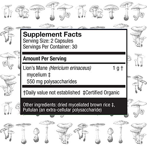 Host Defense - Lion's Mane Mushroom Capsules, Natural Support for Mental Clarity, Focus, Memory, Cerebral and Nervous System Health, Non-GMO, Vegan, Organic, 60 Count