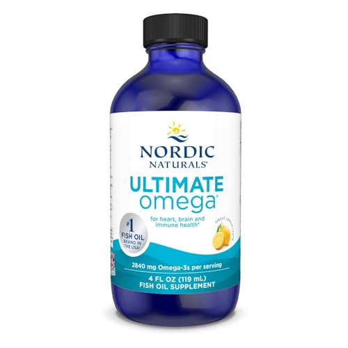 Nordic Naturals Ultimate Omega Liquid, Lemon Flavor - 4 oz - 2840 mg Omega-3 - High-Potency Fish Oil Supplement with EPA & DHA - Promotes Brain & Heart Health - Non-GMO - 24 Servings