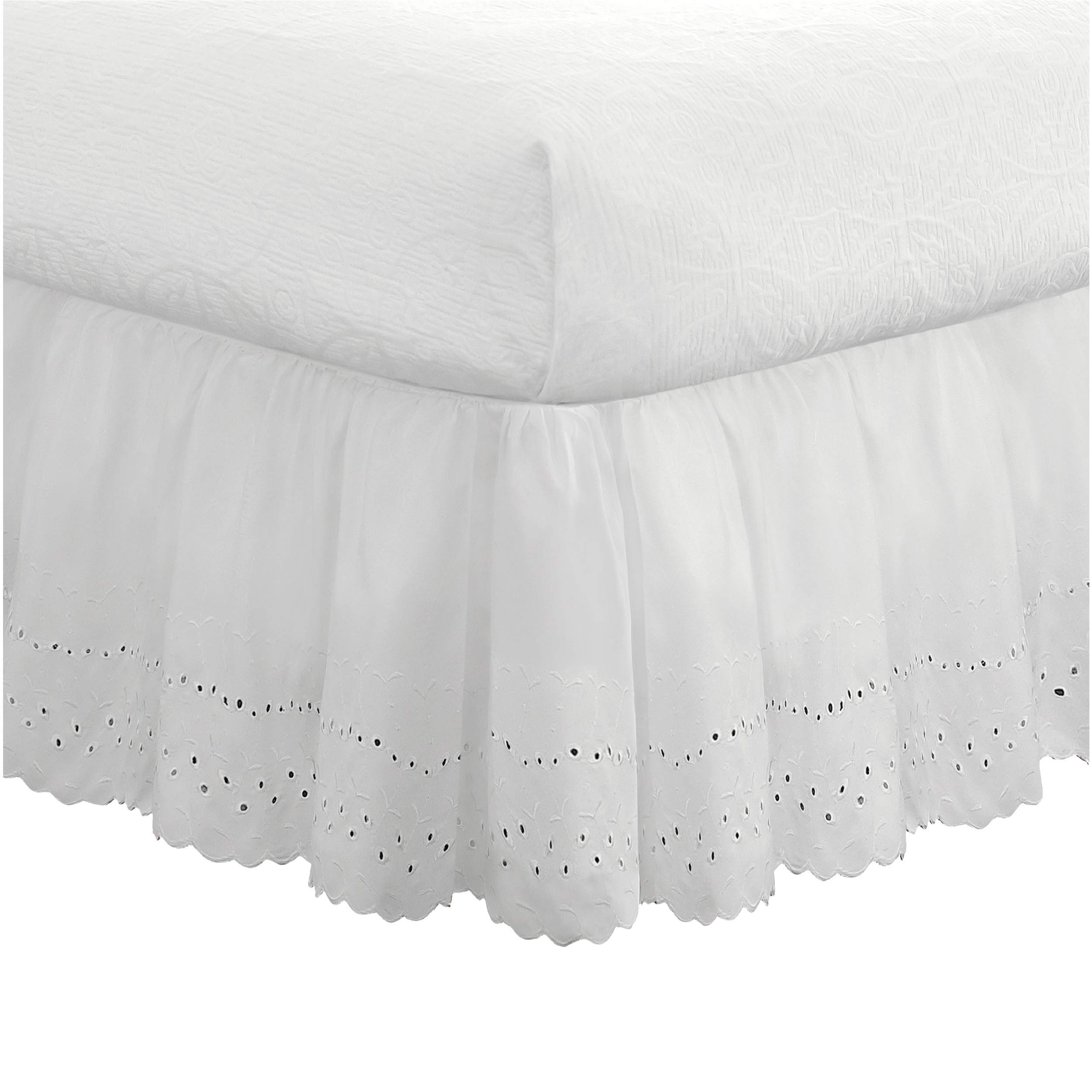 Book Cover FRESH IDEAS Ideas Ruffled Eyelet Bed Skirt Dust Ruffle with Gathered Styling and Embroidered Details, 14