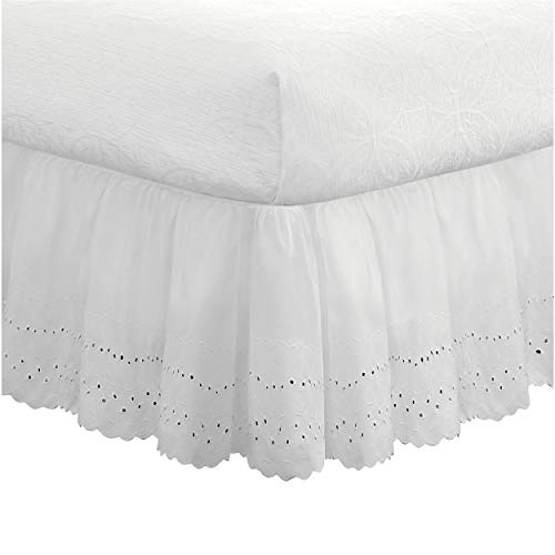 Book Cover Fresh Ideas Eyelet Bed Skirt Dust Ruffle Embroidered Details, Classic 14â€ Drop Length Gathered Styling, King, White