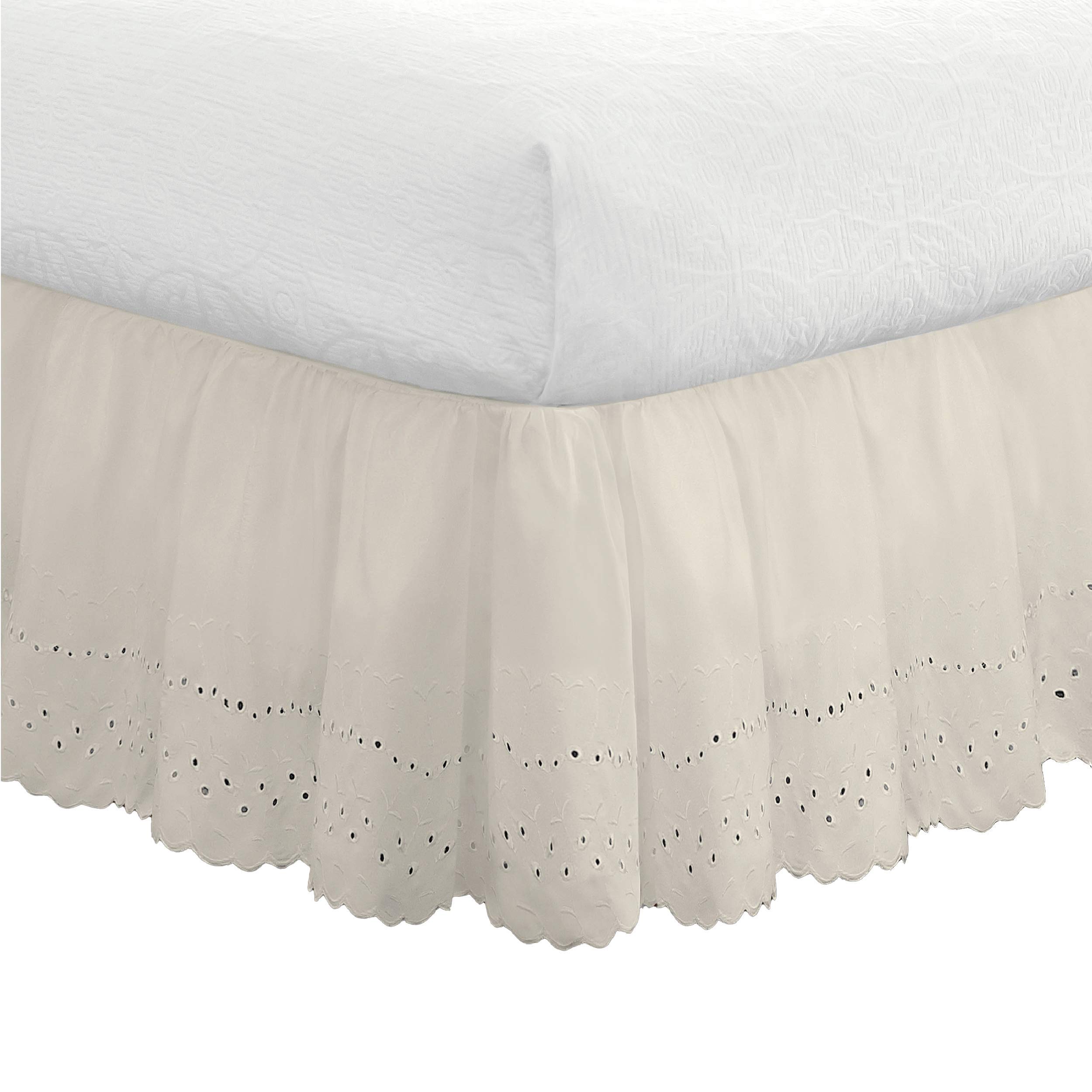 Book Cover FRESH IDEAS Eyelet Bed Skirt Dust Ruffle Embroidered Details, Classic 14” drop length Gathered Styling, Twin, Ivory (FRE30014IVOR01) Twin Ivory