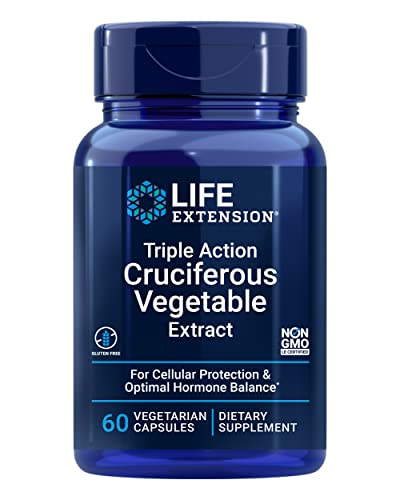 Book Cover Life Extension Triple Action Cruciferous Vegetable Extract, 60 Vegetarian Capsulesâ€”Helps Maintain DNA Health & Already-Healthy Hormone Levels - Non-GMO, Gluten-Free, Vegetarian