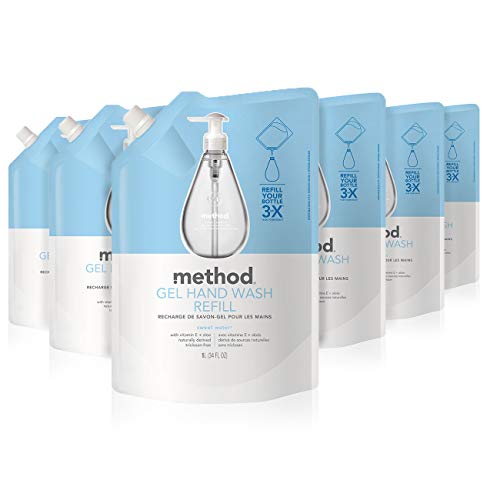 Book Cover Method Gel Hand Soap Refill, Sweet Water, 34 oz, 6 pack, Packaging May Vary