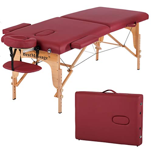 Book Cover Massage Table Massage Bed Spa Bed PU Portable 84 Inches 2 Fold Heigh Adjustable Massage Table Bed w/Free Carry Case Facial Cradle Salon Tattoo Bed