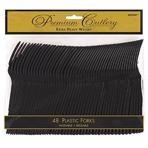 Premium Heavy Weight Plastic Forks | Jet Black | Pack of 48 | Party Supply
