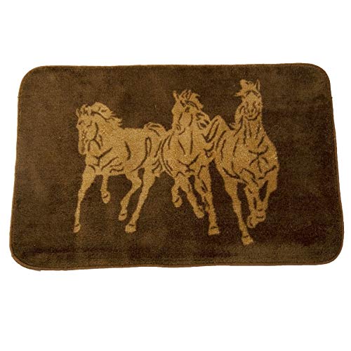 HiEnd Accents 3-Horse Western Kitchen & Bath Accent Rug, 24" x 36", Tan & Chocolate