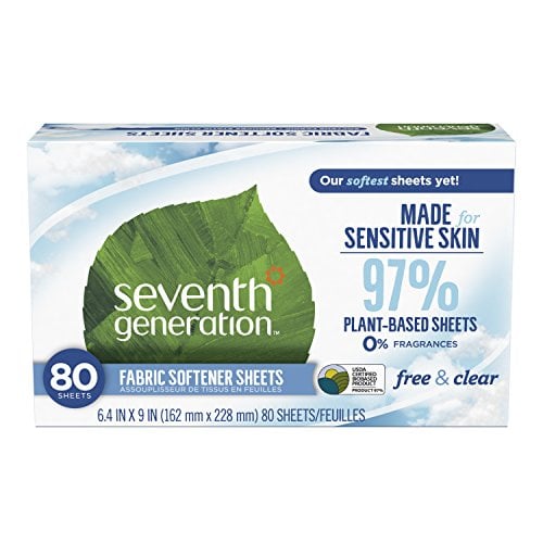 Book Cover Seventh Generation Fabric Softener Sheets, Free & Clear, 80 count (Packaging May Vary)