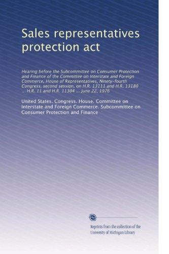 Sales representatives protection act: Hearing before the Subcommittee ...