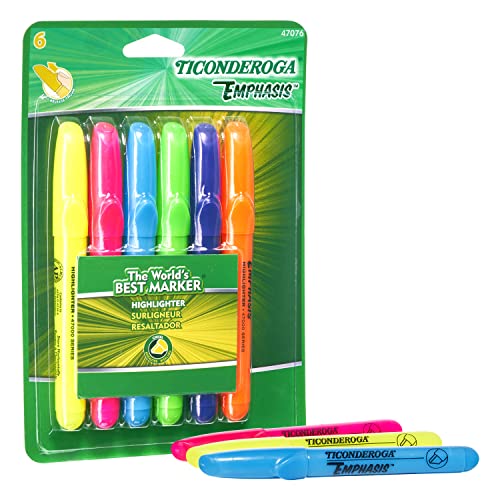 Dixon Ticonderoga Emphasis Fluorescent Highlighters, Desk Style, Chisel Tip, 6 Pack Assorted Colors (47076)