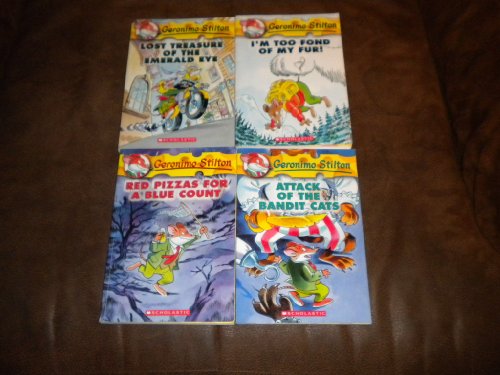 Lot of 4 Geronimo Stilton ~ Lost Treasure of the Emerald Eye, I'm too Fond of My Fur, Red Pizzas for a Blue Count, Attack of the Bandit Cats #1,4,7,8 (paperback)