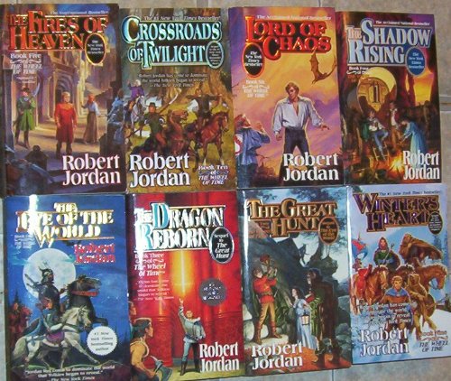 Lot of 8 the Eye of the World, the Great Hunt, the Dragon Reborn, the Shadow Rising, the Fires of Heaven, Lord of Chaos, Winter's Heart, Crossroads of Twilight) (The Wheel of Time, 1 2 3 4 5 6 9 10)