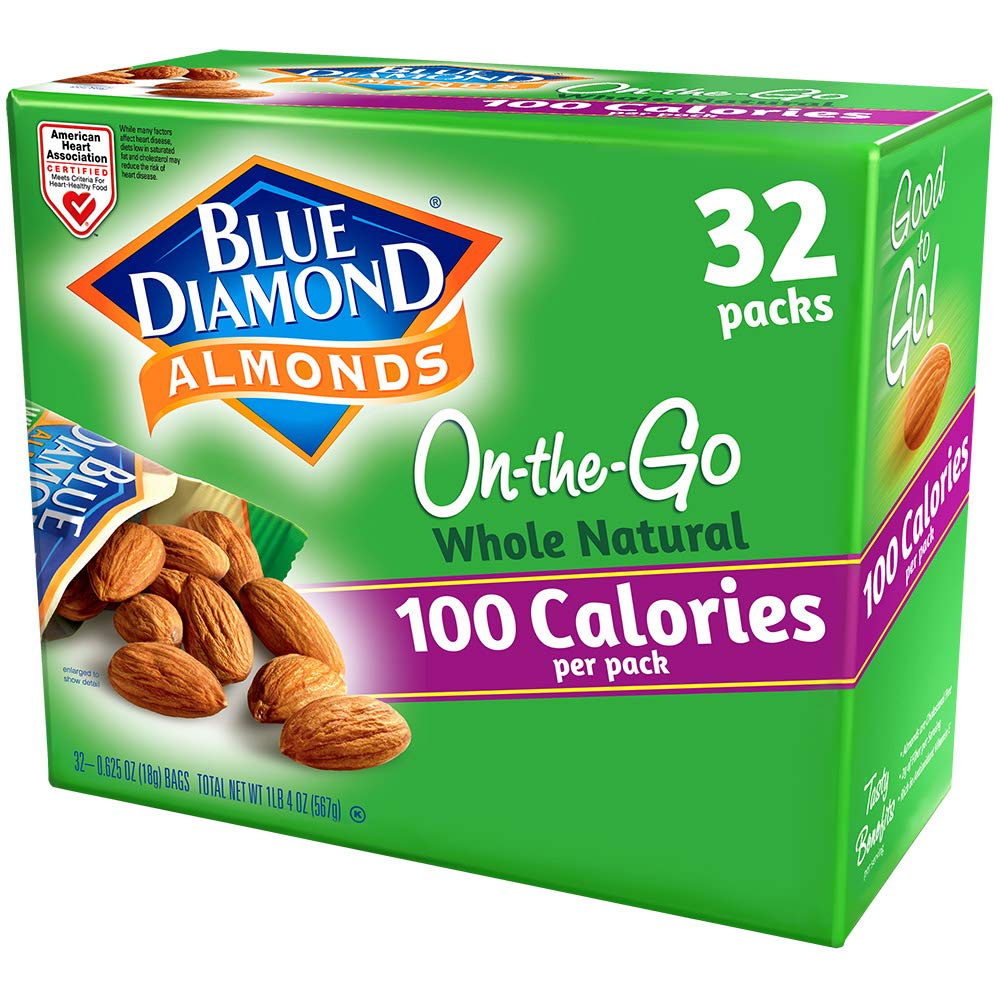 Book Cover Blue Diamond Almonds Whole Natural Raw Snack Nuts, 100 Calorie Travel Bags, 32 count