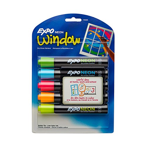 Book Cover Expo Dry Erase Neon Markers, Bullet Tip Dry Erase Markers, Whiteboard Markers, Assorted Colors, 5 Count