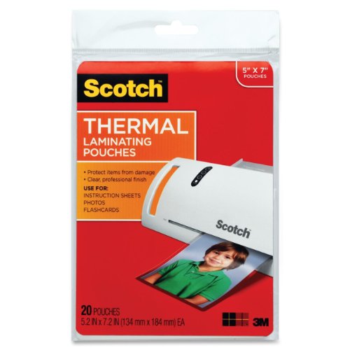 3M Corp Scotch Thermal Laminating Pouches, 5 x 7-Inches, 20-Pouches (TP5903-20),Clear