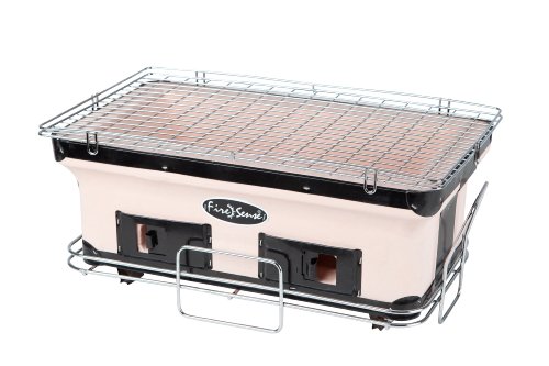 Book Cover Fire Sense 60450 Yakatori Internal Grates Charcoal Chrome Cooking Grill Japanese Table BBQ Handmade Using Clay Adjustable Ventilation For Outdoor Barbecues Camping Traveling - Large - Tan