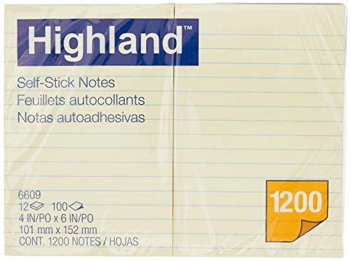 Book Cover Highland Sticky Notes, 4x6 in, Yellow, 12 Pack (6609)
