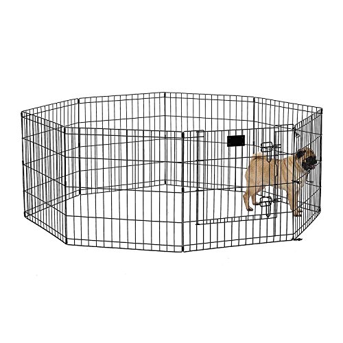 Book Cover MidWest Homes for Pets Foldable Metal Dog Exercise Pen / Pet Playpen, Black w/ door, 24'W x 24'H