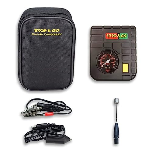 Book Cover Stop & Go RCP Compact Mini-Air Compressor with 12V Car Adapter & Built in LED Light for Motorcycle, Scooter, ATV, UTV, Golf Cart, & Lawn Mower