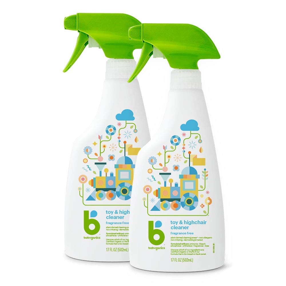 Book Cover Babyganics Toy & Highchair Cleaner Spray, Fragrance Free, 17oz Spray Bottle, Made without ammonia, bleach, phosphates, phthalates or dyes, Pack of 2. 17 Fl Oz (Pack of 2)