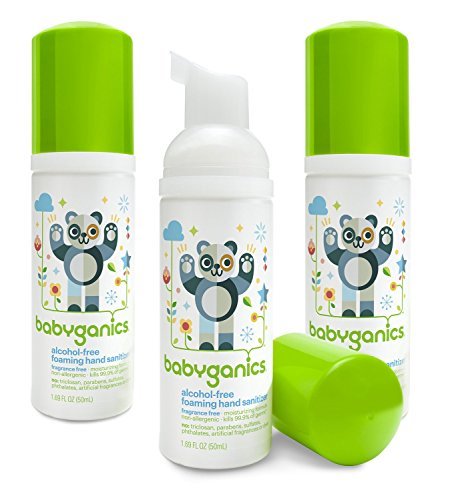 Book Cover Babyganics Alcohol-Free Foaming Hand Sanitizer, Fragrance Free, On-The-Go, Pump Bottle 50 ml - 1.69 Fl Oz (Pack of 3)
