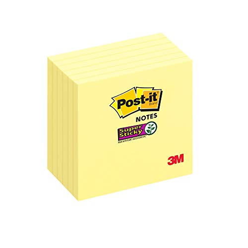 Book Cover Post-it Super Sticky Notes, 2x Sticking Power, 3 in x 3 in, Canary Yellow, 6 Pads/Pack, 65 Sheets/Pad (654-6SSCY)