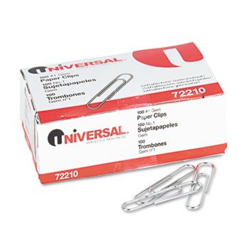 Universal Paper Clips, Smooth, Size No. 1, Silver, 100/BX, 10 Boxes/Pack (UNV72210)