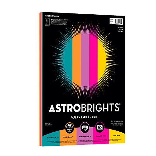 Astrobrights Color Paper, 8.5" x 11", 24 lb/89 gsm,"Festive" 5-Color Assortment, 125 Sheets (21290)