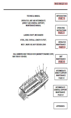 US Army, Technical Manual, TM 55-1905-221-14-1, LANDING CRAFT, MECHANIZED STEEL, DED, OVERALL LENGTH MOD 1, MARK VIII, NAVY DESIGN LCM-8 HULL NUMBERS 8500 ... MARINE CORP.), (NSN 1905-01-169-0938), 1993