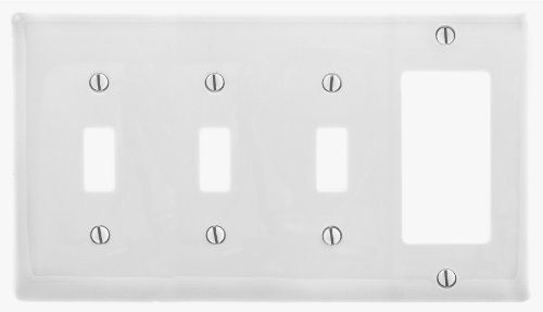 Bryant Electric NP326W Wallplate, Nylon, Standard Size, 4-Gang, 3 Toggle, 1 Decorator/GFCI, White
