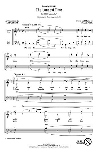 Hal Leonard The Longest Time TTBB A Cappella by Billy Joel arranged by Tom Gentry