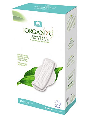 Organyc 100% Certified Organic Cotton Feminine Pads ââ‚¬â€œ Menstrual Pad with Wings, Super Flow 10 Count (Pack of 2)