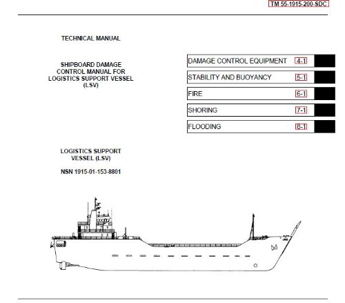 US Army, Technical Manual, TM 55-1915-200-SDC, SHIPBOARD DAMAGE CONTROL MANUAL FOR LOGISTIC SUPPORT VESSEL, (LSV), (NSN 1915-01-153-8801), 1988