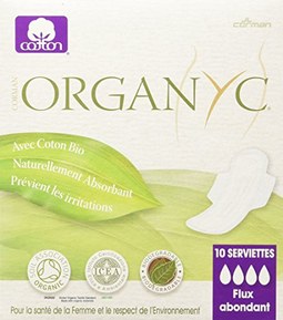 ORGANYC Hypoallergenic 100% Organic Cotton Pads Night Wings, 10-count Boxes (Pack of 2)