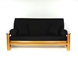 Royal Heritage Home 100% Cotton Full Size Futon Cover - Black - Washable Zippered Sofa Furniture Bed Mattress Covers - Armless Couch Zipper Slipcover Protector/Encasement
