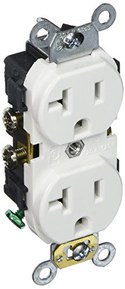 Leviton CR020-W 20-Amp, 125 Volt, Slim Body Duplex Receptacle, Straight Blade, Commercial Grade, Self Grounding, White