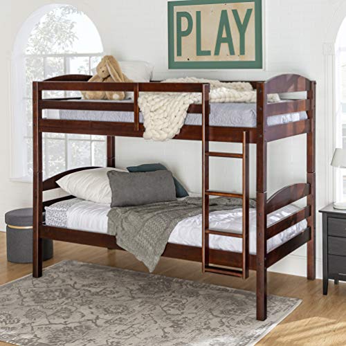 Walker Edison Della Classic Solid Wood Twin over Twin Bunk Bed, Twin over Twin, Espresso