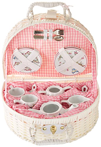 Book Cover Delton Products Pink Butterfly Children's Tea Set with Basket