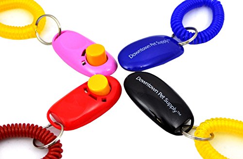 Big Button Pet Dog Cat Training Clickers, click with wrist bands - 4 Pack, by Downtown Pet Supply by Downtown Pet Supply