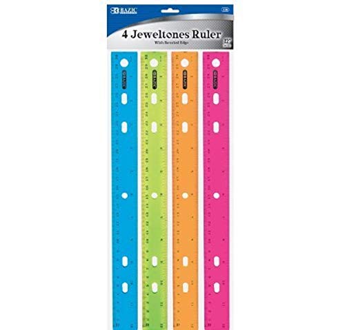 Book Cover BAZIC Products Jeweltones Color Ruler, 12 Inches, 1 Pack of 4 Rulers