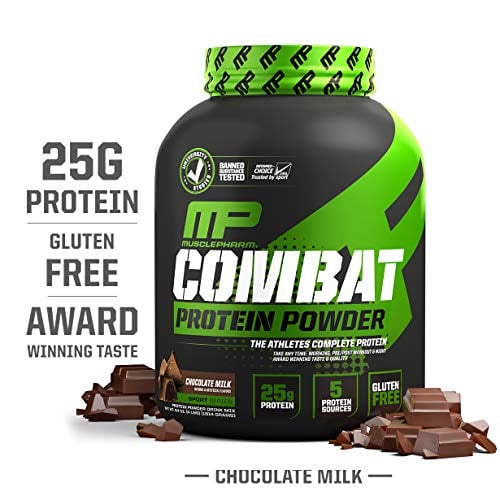 Book Cover MusclePharm Combat Protein Powder, Essential Whey Protein Powder, Isolate Whey Protein, Casein and Egg Protein with BCAAs and Glutamine for Recovery, Chocolate Milk, 4-Pound, 52 Servings