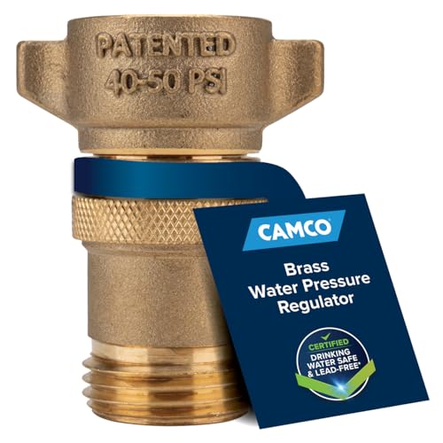 Camco (40055) RV Brass Inline Water Pressure Regulator- Helps Protect RV Plumbing and Hoses from High-Pressure City Water, Lead Free