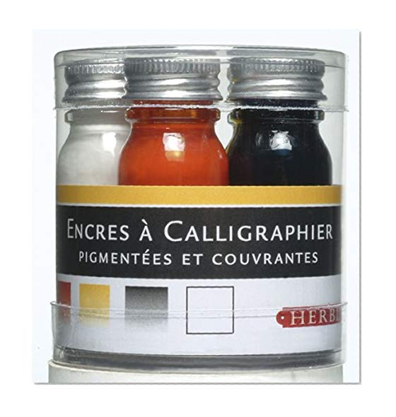 Herbin 12003T - Set de 5 Flacons 10ml d'Encre à Calligraphier Bleu/Rouge/Jaune/Noir/Blanc
