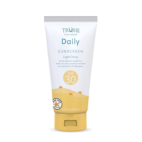 TruKid Daily SPF 30+ Sunscreen - UVA/UVB Protection, All Natural Ingredients, Mineral Based Body & Face Sunscreen, Safe for Sensitive Skin, Citrus Scent, Planet-Friendly, Non-Nano, 3.4 oz