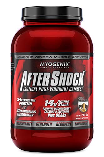 Myogenix Aftershock Post Workout, Unlimited Muscle Growth | Anabolic Whey Protein | Mass Building Carbohydrates | Amino Stack Creatine and Glutamine Plus BCAAs | Pina Colada 2.64 lbs
